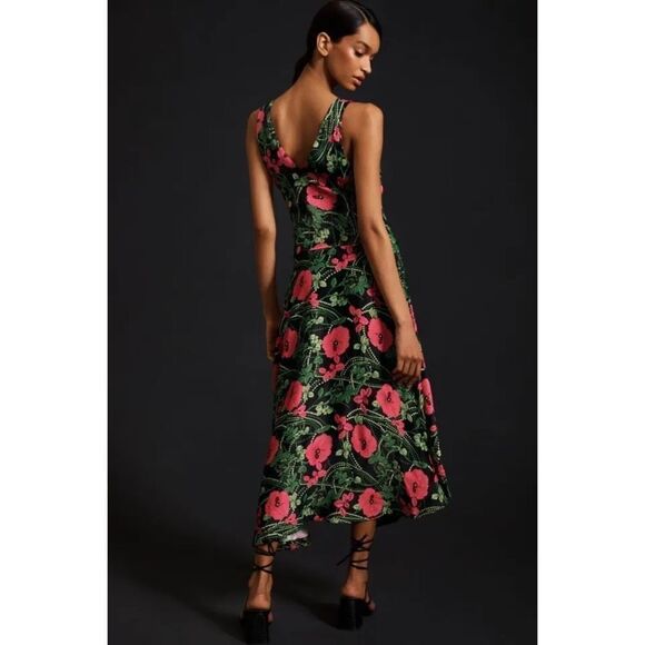 Anthropologie Floral Midi Dress in Black and Pink size 8 - Picture 2 of 9